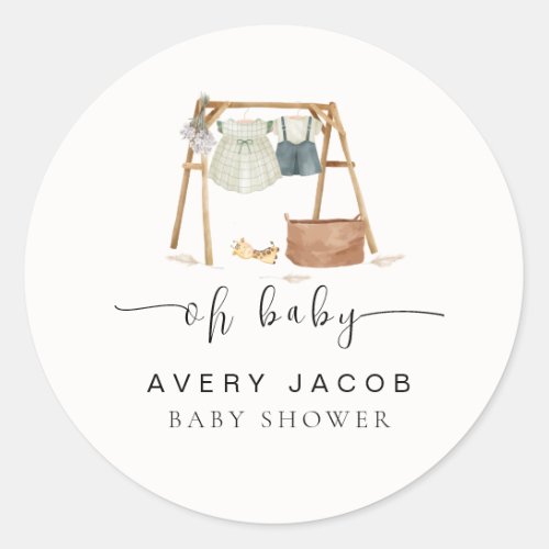 Gender Neutral Minimalist Boho Baby Shower Clothes Classic Round Sticker