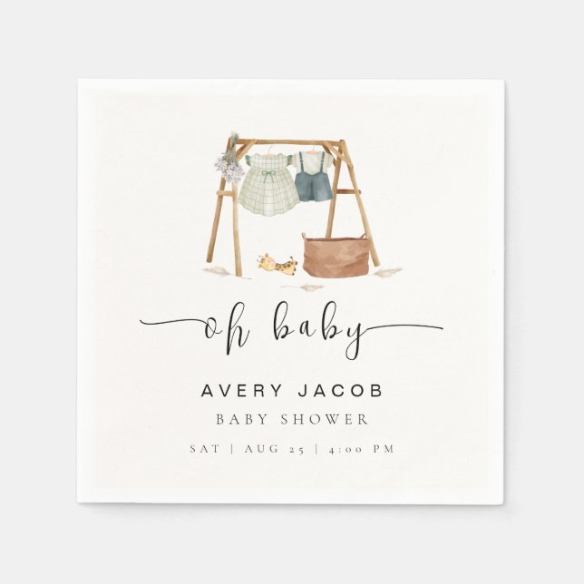 Gender Neutral Minimalist Boho Baby Shower Clothes Napkins (Front)