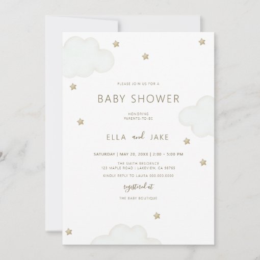 Gender Neutral Minimalist Clouds Stars Baby Shower Invitation | Zazzle