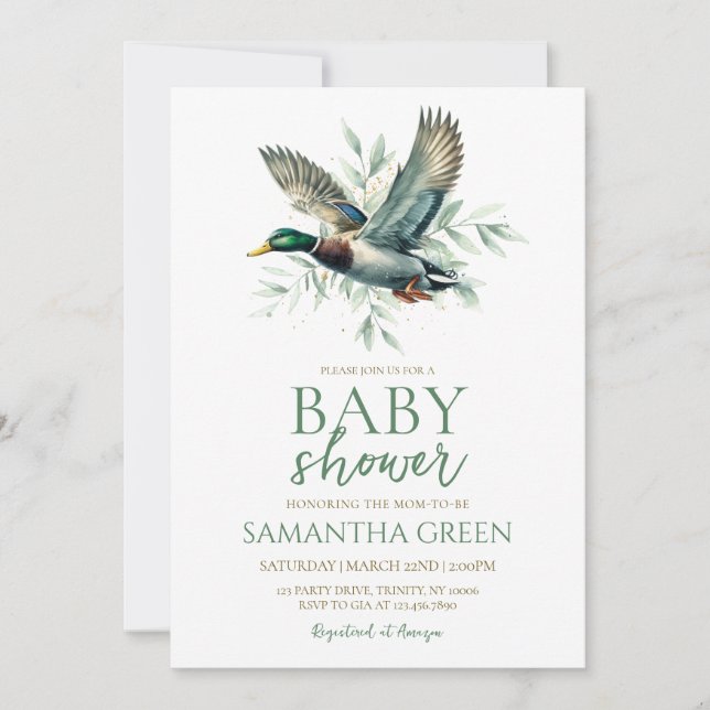 Gender Neutral Minimalist Mallard Duck Baby Shower Invitation (Front)