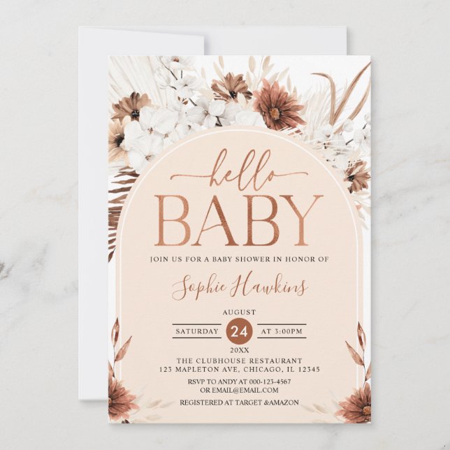 Gender Neutral Modern Arch Boho Floral Baby Shower Invitation (Front)
