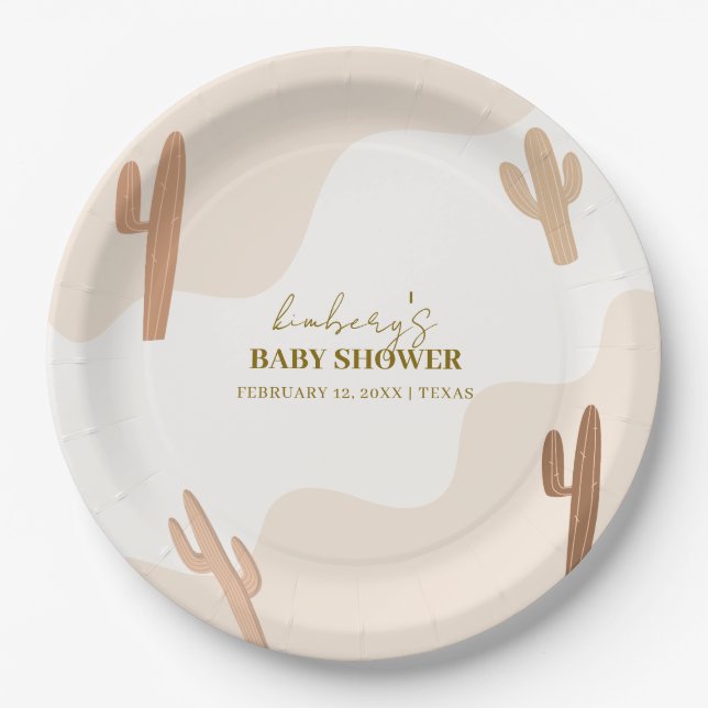 Gender Neutral Modern Boho Cactus Baby Shower Paper Plates (Front)