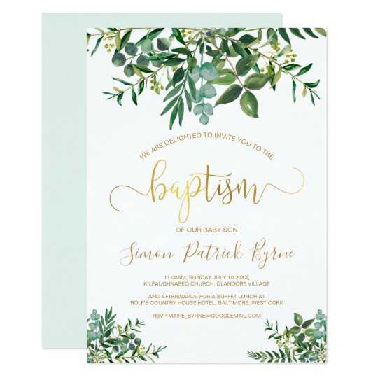 gender neutral modern green gold baptism invitation bautism invitations