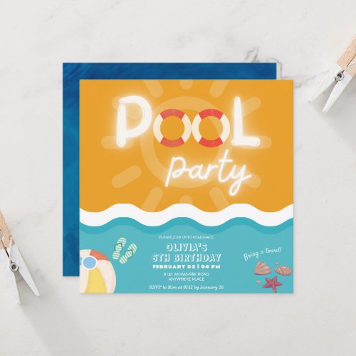 Gender neutral modern tropical pool party birthday invitation