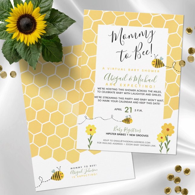 Gender Neutral Mommy To Bee Virtual Baby Shower Invitation (Cute Gender Neutral Bumble Bee Baby Shower Theme Baby Shower Invitations
)