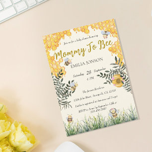 Gender Neutral Mommy to Bee Watercolor Baby Shower Invitation