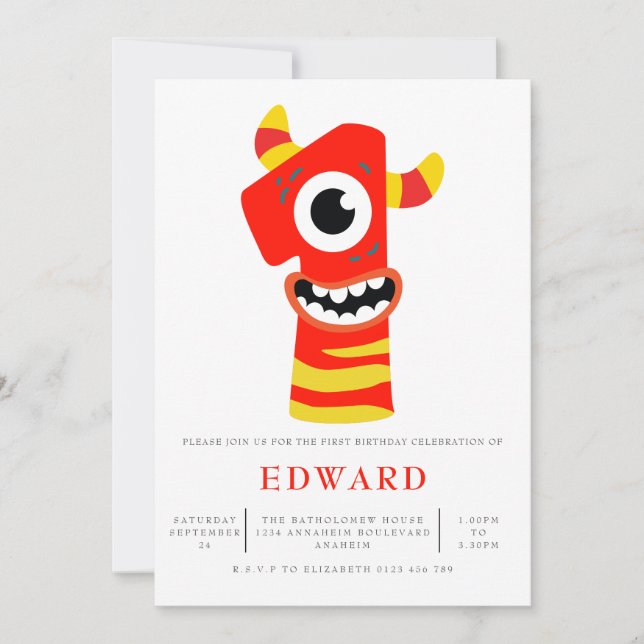 Gender Neutral Monster 1st Birthday Party Invitation (Front)