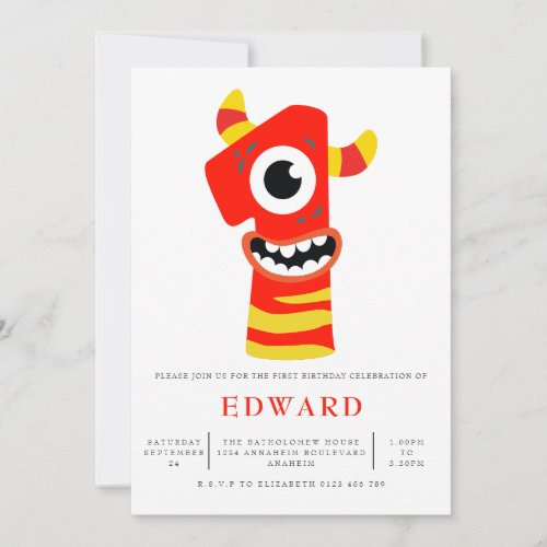 Gender Neutral Monster 1st Birthday Party Invitation