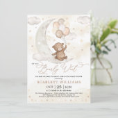 Gender Neutral Moon Bear Balloons Baby Shower Invitation (Standing Front)