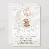 Gender Neutral Moon Bear Balloons Baby Shower Invitation (Front)