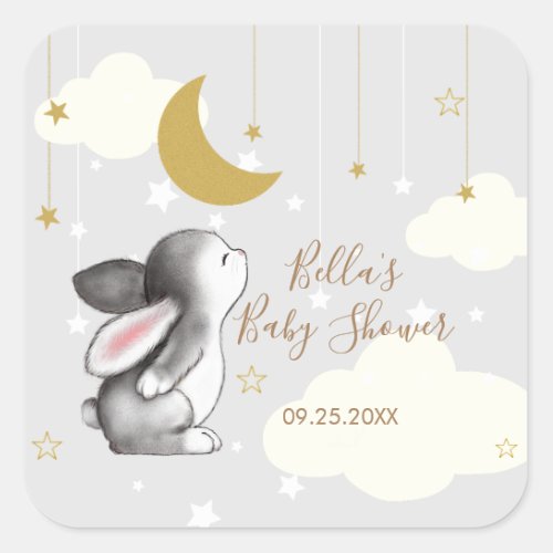 Gender Neutral Moon Star Cloud Baby Shower Square Sticker