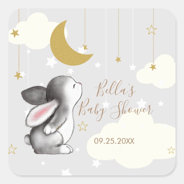 Gender Neutral Moon Star Cloud Baby Shower Square Sticker (Front)