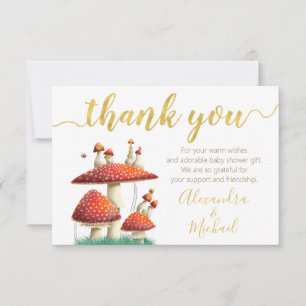 Gender neutral mushrooms & bees, gold foil thank you card
