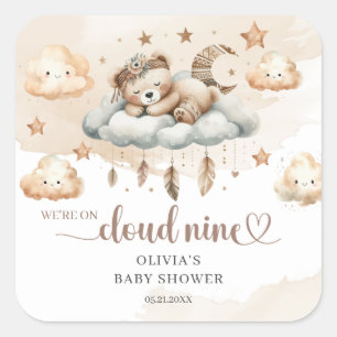 Gender neutral native boho teddy bear feathers square sticker