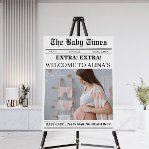 Gender neutral Newspaper baby shower welcome Foam Board
