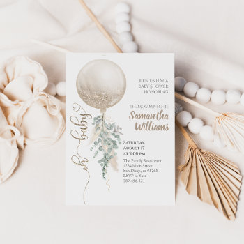 Gender Neutral Oh Baby Balloon Pampas Baby Shower Invitation by KatrinSharm at Zazzle