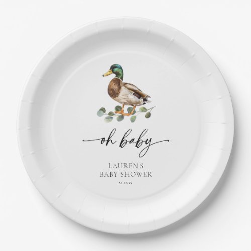 Gender Neutral Oh Baby Mallard Duck Baby Shower Paper Plates