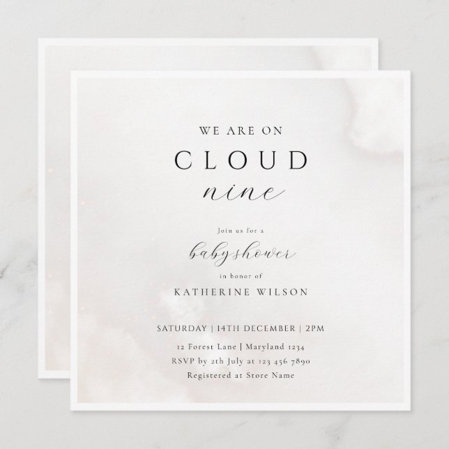 Gender Neutral On Cloud Nine Baby Shower Invitation (Front/Back)