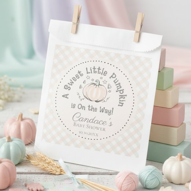Gender Neutral Orange Little Pumpkin Baby Shower Favor Bag (Fall Baby Shower Gender Neutral Little Pumpkin is on the Way Favor Bags. Pumpkin & Gingham Pattern)