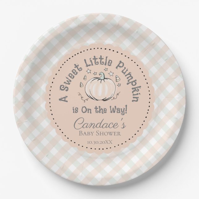 Gender Neutral Orange Little Pumpkin Baby Shower Paper Plates (Front)