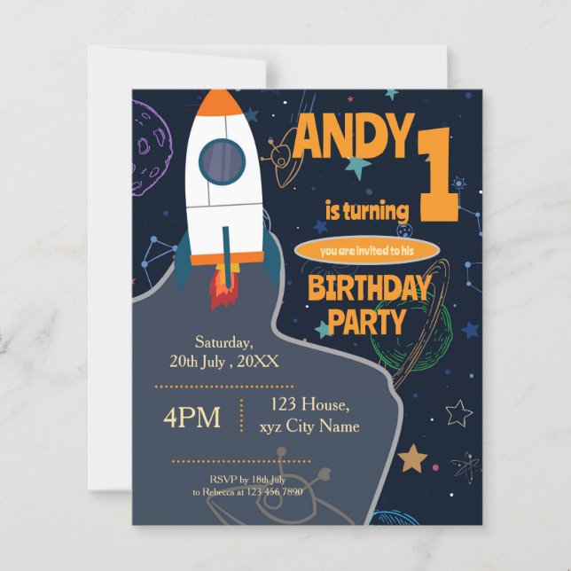 Gender Neutral Outer Space First Birthday Party (Front)