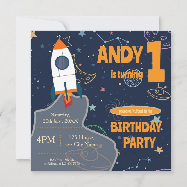 Gender Neutral Outer Space First Birthday Party (Front)
