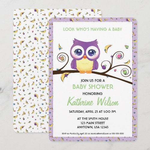 Gender-Neutral Owl Baby Shower Celestial Doodles Invitation