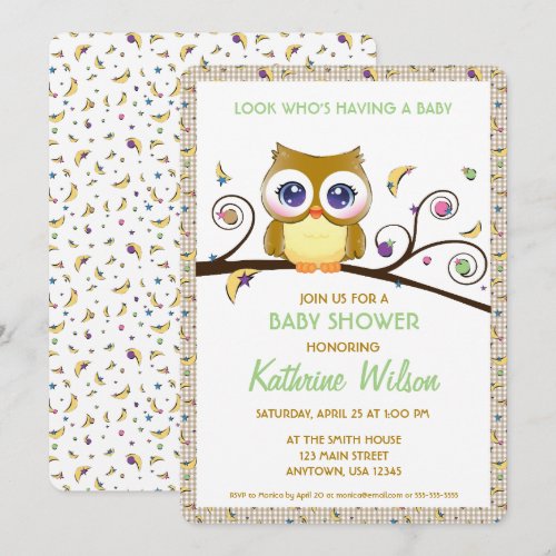 Gender-Neutral Owl Baby Shower Celestial Doodles Invitation
