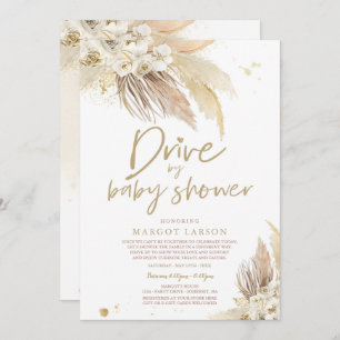 Gender Neutral Pampas Grass Drive By Baby Shower Invitation