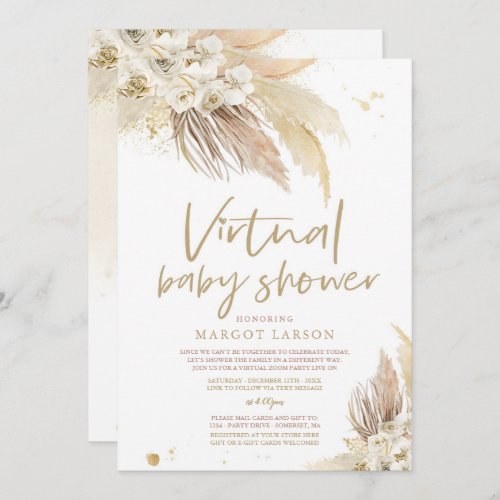 Gender Neutral Pampas Grass Virtual Baby Shower Invitation