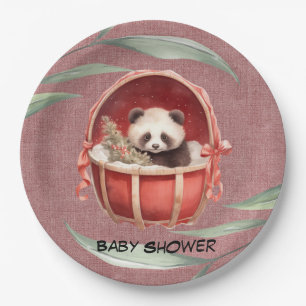 Gender Neutral Panda Bear Red Baby Shower Paper Plates