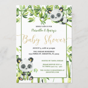 Gender Neutral Panda Green Bamboo Baby Shower Invitation