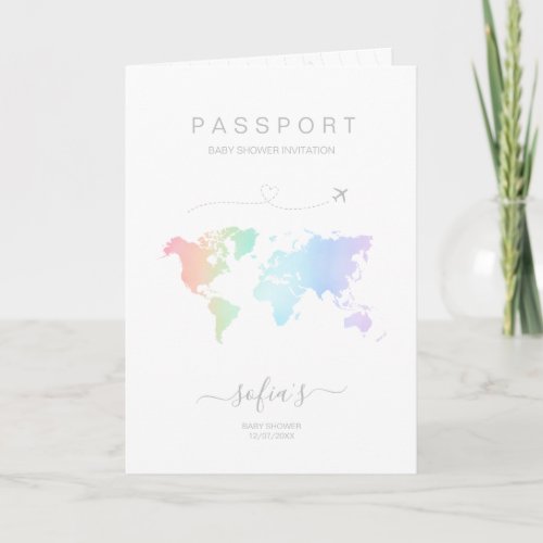 Gender Neutral Passport World Map Baby Shower  Invitation