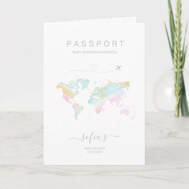 Gender Neutral Passport World Map Baby Shower  Invitation (Front)