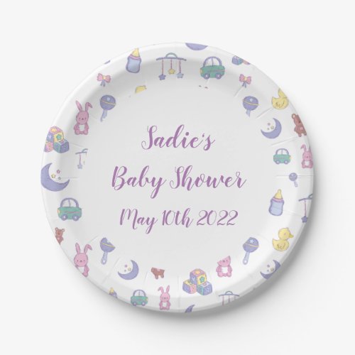 Gender Neutral Pastel Baby Shower Paper Plate