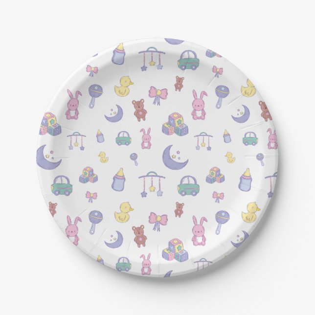 Gender Neutral Pastel Baby Shower Paper Plates (Front)