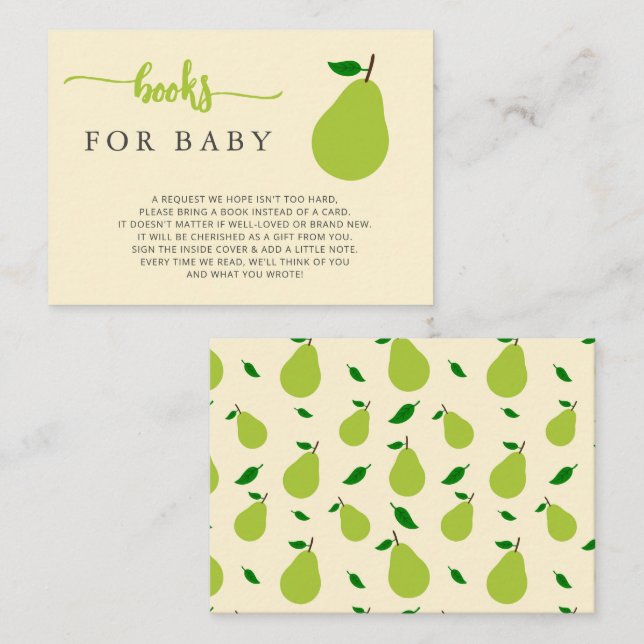 Gender Neutral Pear Baby Shower Book Request  Enclosure Card (Front/Back)