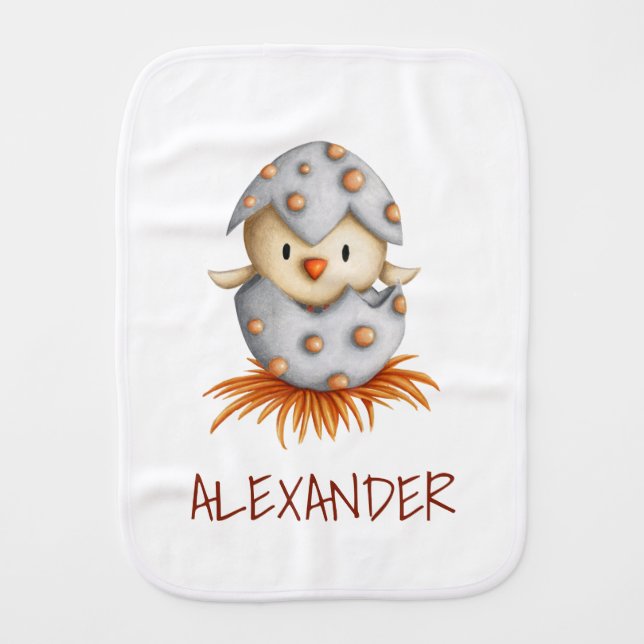 Gender Neutral Personalized Bird Baby Burp Cloth (Front)