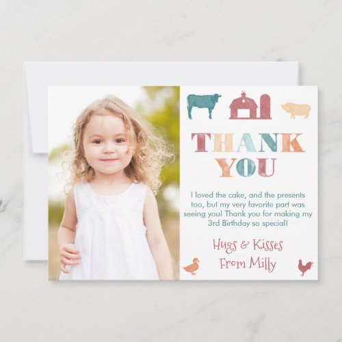 Gender Neutral Petting Zoo Birthday Party Picture Thank You Card