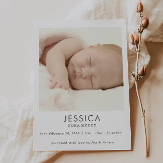 Gender Neutral Photo Baby Announcement Card