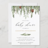 Gender neutral pine tree winter baby shower invitation (Front)
