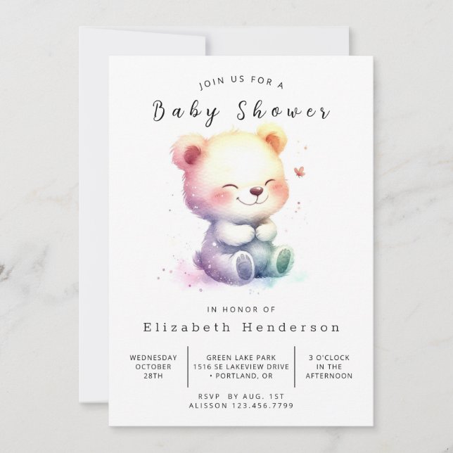 Gender Neutral Printable Bear Baby Shower Invitation (Front)