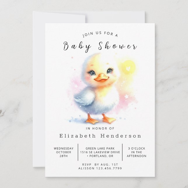 Gender Neutral Printable Duck Baby Shower Invitation (Front)