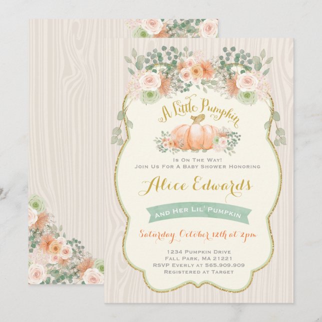 Gender Neutral Pumpkin Baby Shower Invitation (Front/Back)