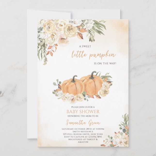 Gender Neutral Pumpkin Baby Shower Invitation (Front)