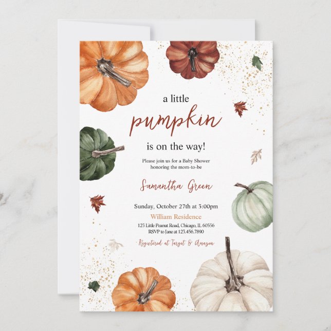 Gender Neutral Pumpkin Baby Shower Invitation (Front)