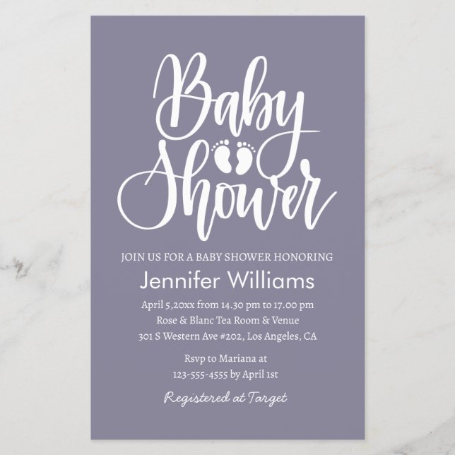 gender neutral purple baby shower invitation  flyer (Front)