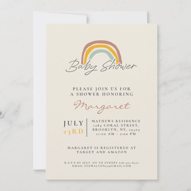 Gender Neutral Rainbow Baby Shower Invitation (Front)