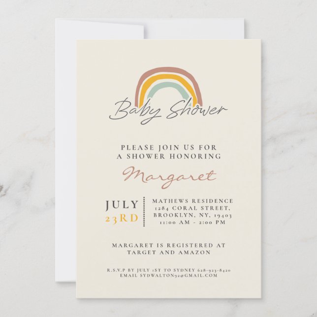 Gender Neutral Rainbow Baby Shower Invitation (Front)