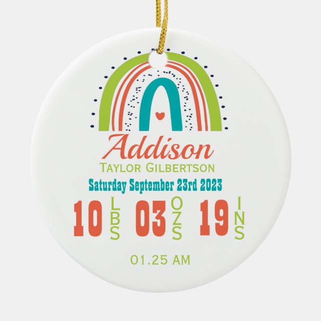 Gender Neutral Rainbow Newborn Stats  Ceramic Ornament (Front)